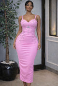 Pink Rhinestone Corset Midi Dress