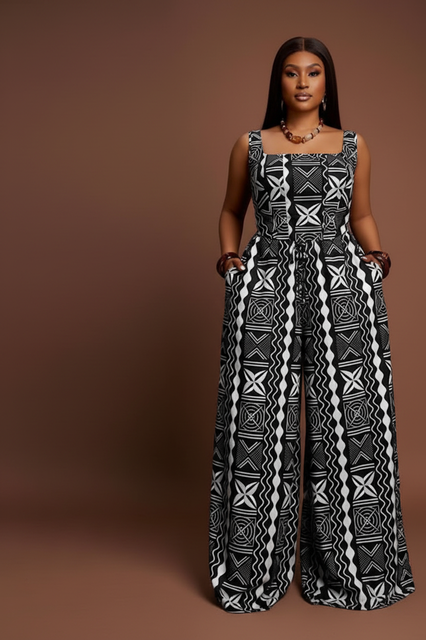 African Print Wide-Leg Jumpsuit