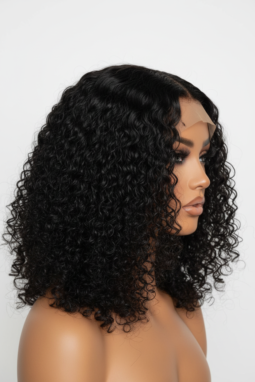 Black Deep Curly Wig - Side Profile