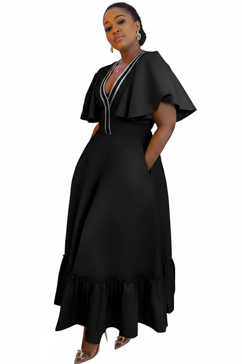 Black Flutter Sleeve Maxi Dress