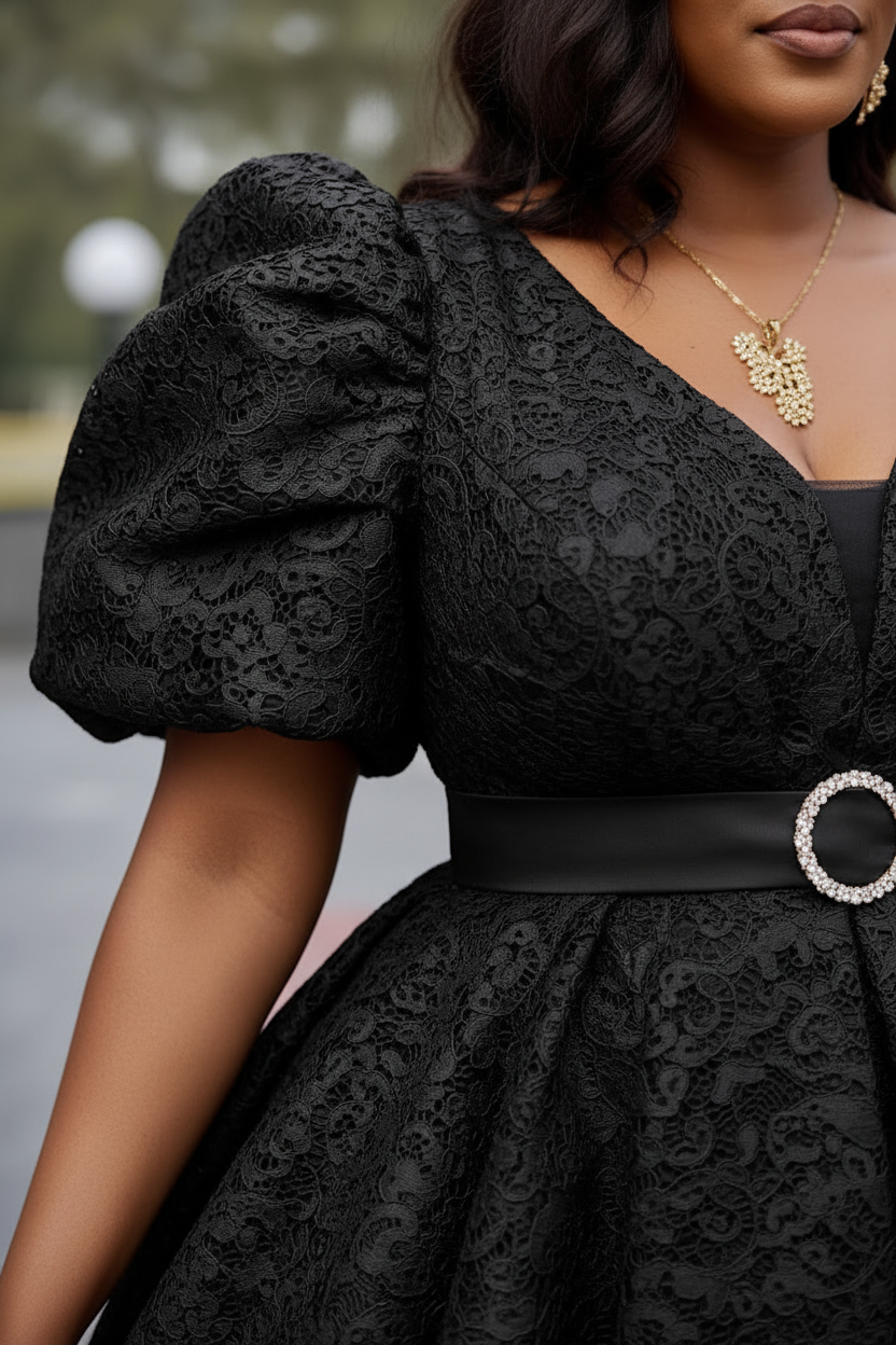 Black Lace Ball Gown - Detail