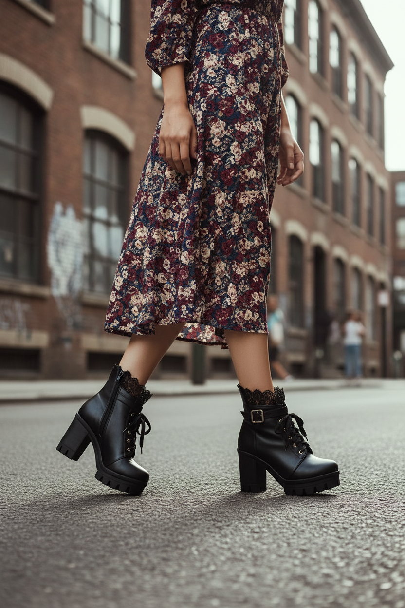 Black Lace Trim Boots - Lifestyle