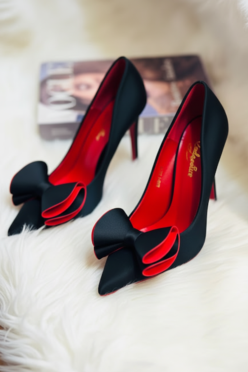 Black Red Bow Stilettos - Product