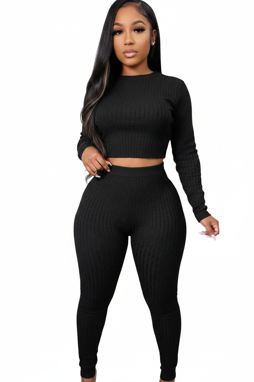 Black Ribbed Knit Set