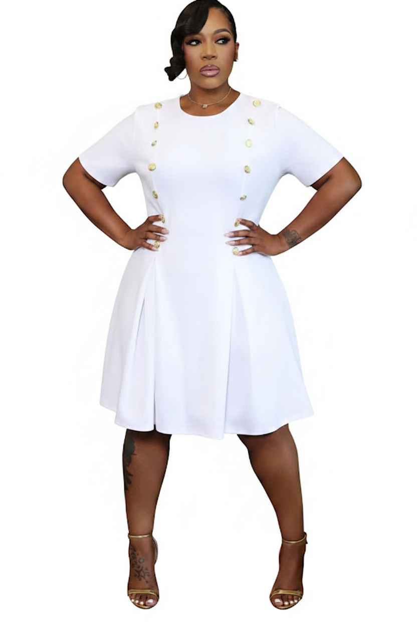 Button Dress - White