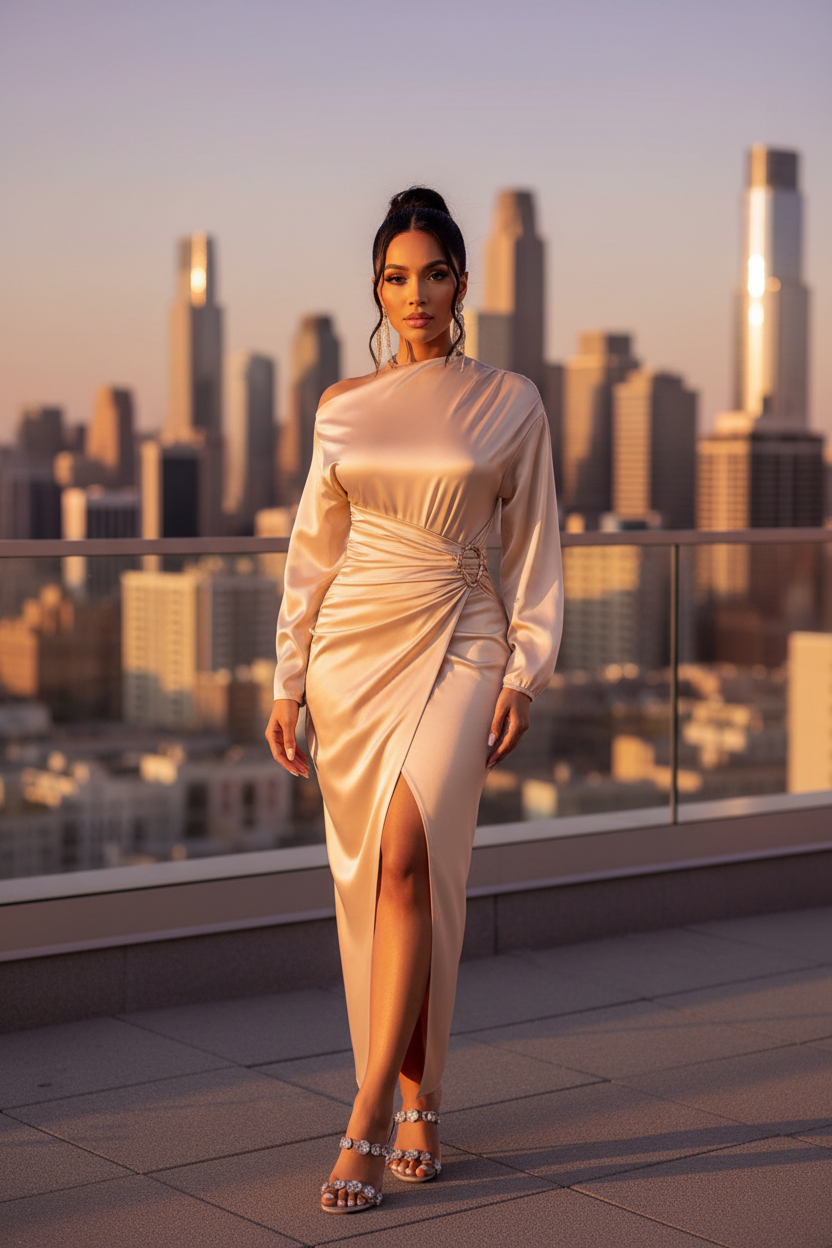 Champagne Satin Maxi Dress – Rooftop
