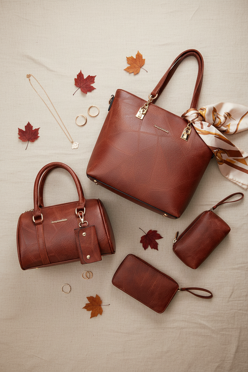 Cognac Bag Set – Flat Lay