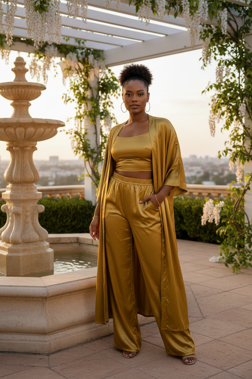 Gold Satin 3-Piece Lounge Set