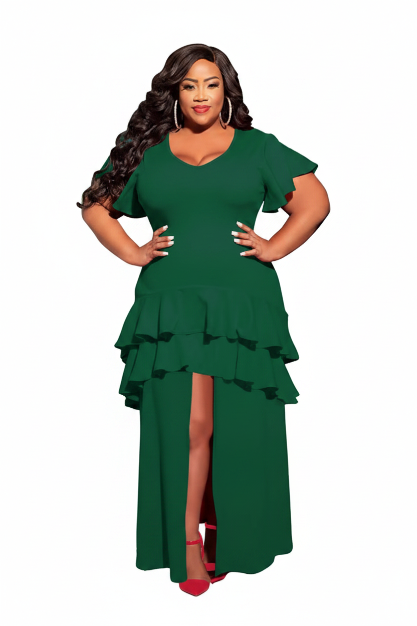 Hunter Green Ruffle Tiered Dress