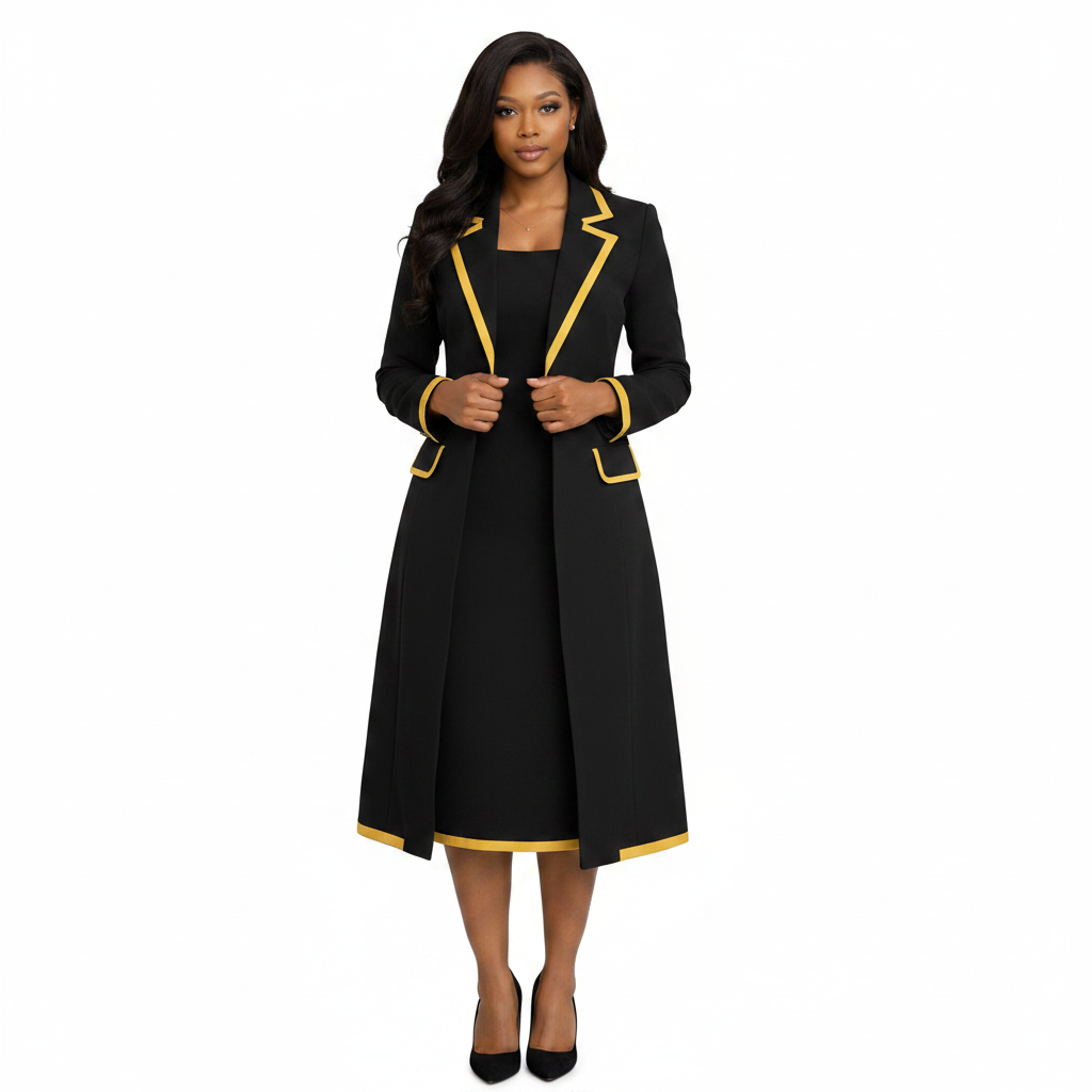 Women's 2-Piece Dress Suit - Black & Gold