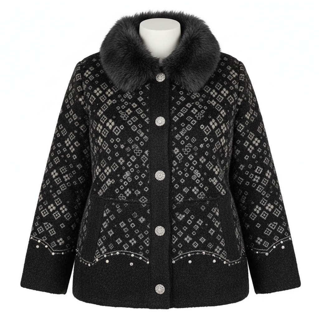 Women's Fur Collar Quilted Jacket - Black