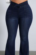High-Waist Crossover Flare Jeans - Detail Shot