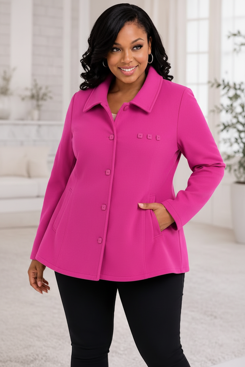 Classic Button-Front Flare Jacket in Hot Pink