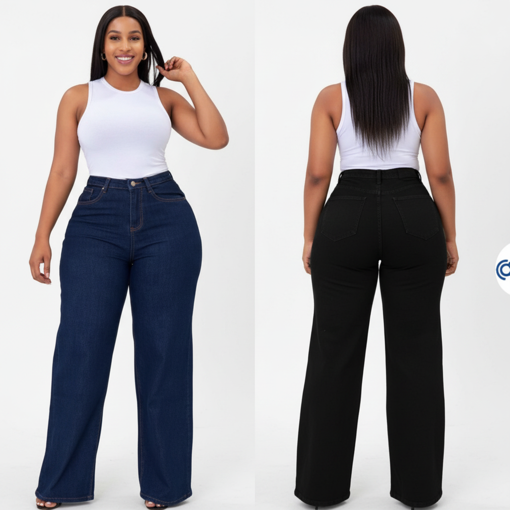 Women's High Waist Wide Leg Jeans - Black