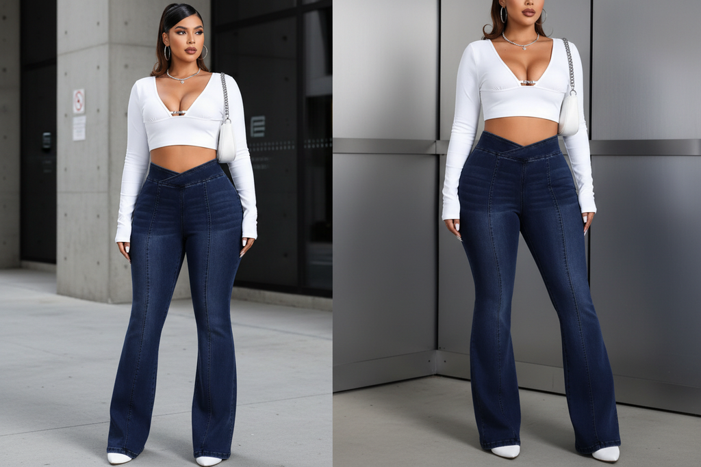 High-Waist Crossover Flare Jeans - Styled Editorial
