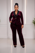 Burgundy Velvet Two-Piece Suit - Elegant Indoor Setting