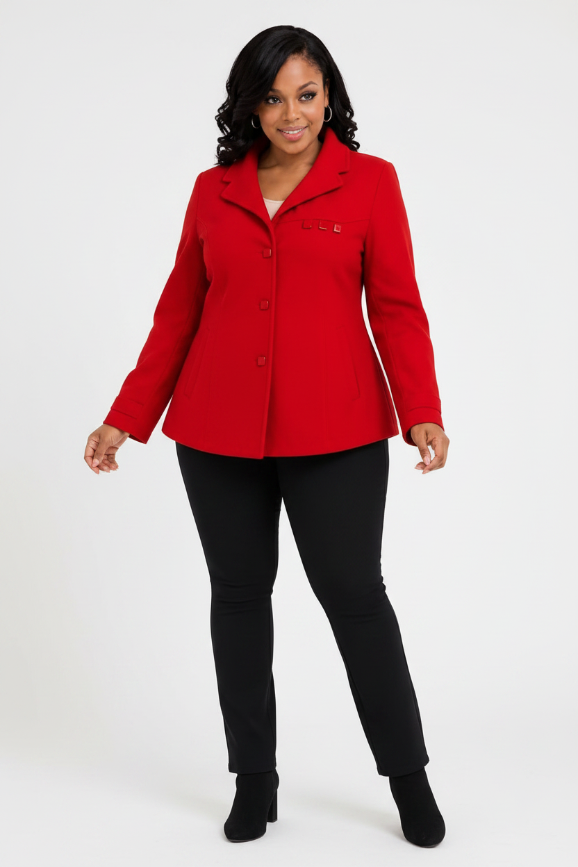 Classic Button-Front Flare Jacket in Red