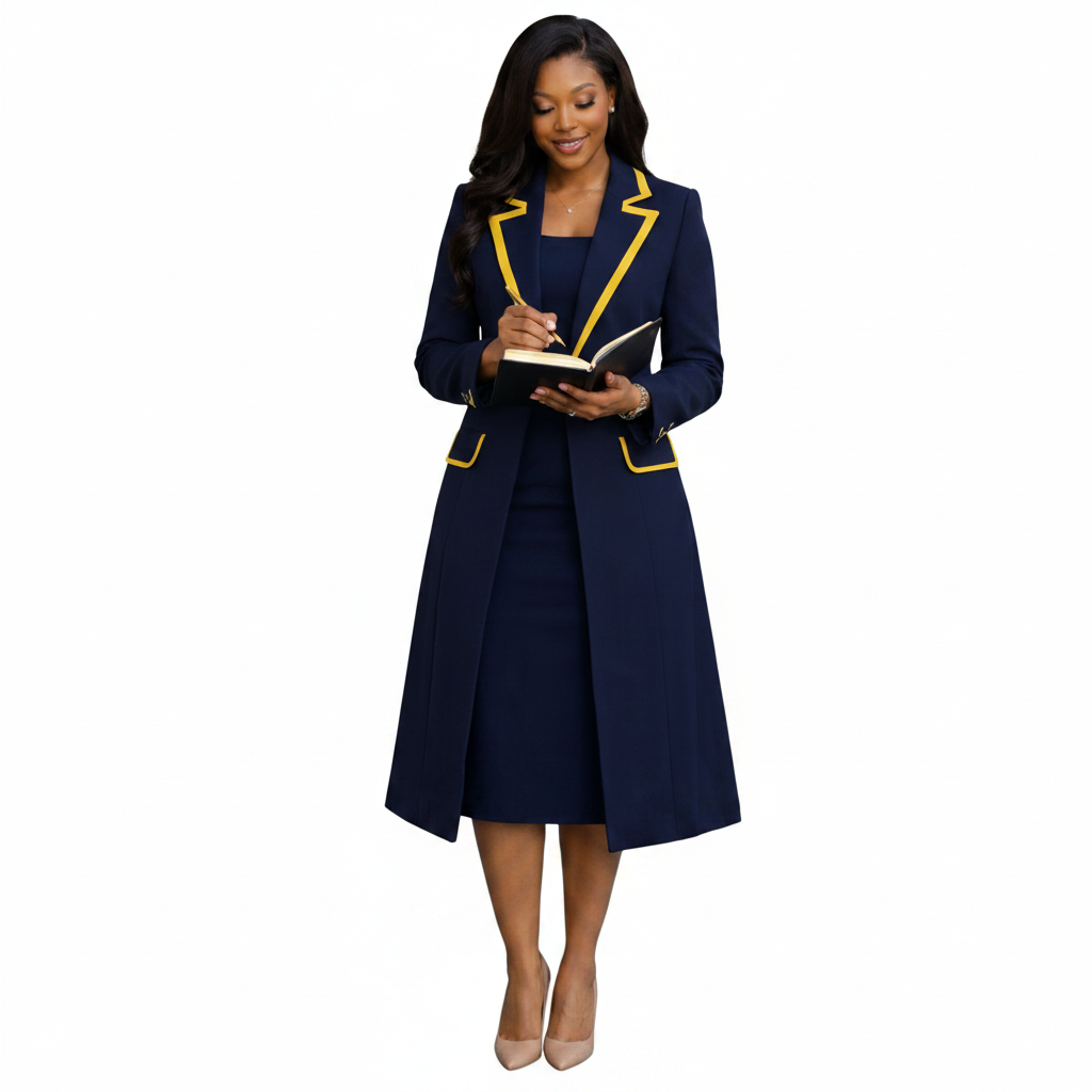 Women's 2-Piece Dress Suit - Navy Blue & Gold
