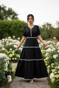 Black Ric Rac Trim Tiered Maxi Dress