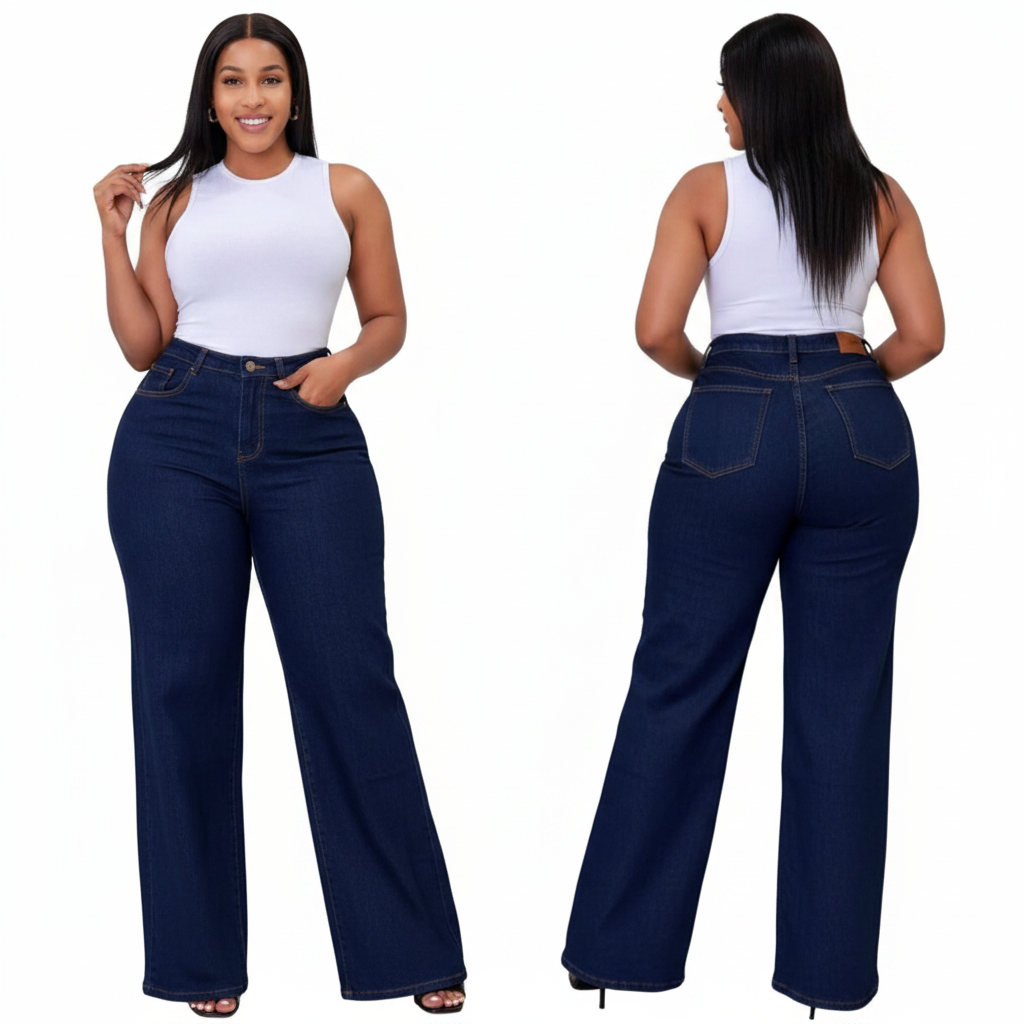 Women's High Waist Wide Leg Jeans - Dark Navy