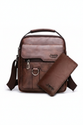 Men's Vintage Leather Crossbody Bag & Wallet Set - AI Generated