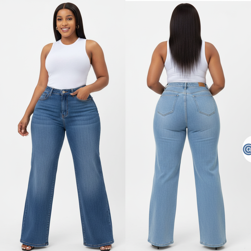 Women's High Waist Wide Leg Jeans - Light Wash