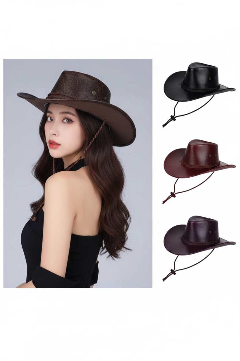 Faux Leather Western Cowboy Hat - AI Generated Lookbook