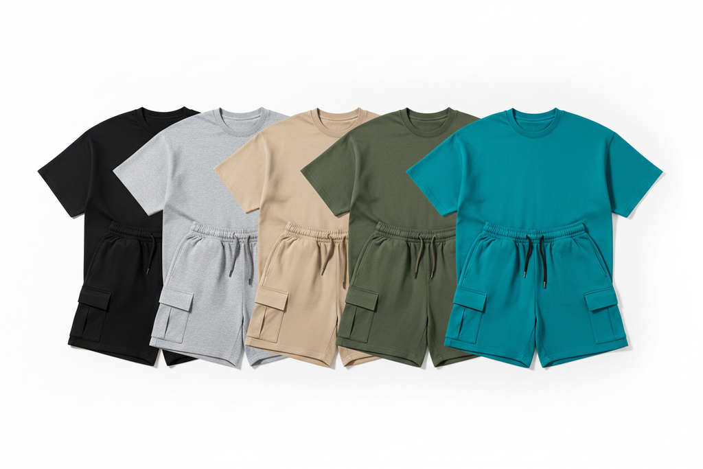 Men's matching tee and cargo shorts set in all color options