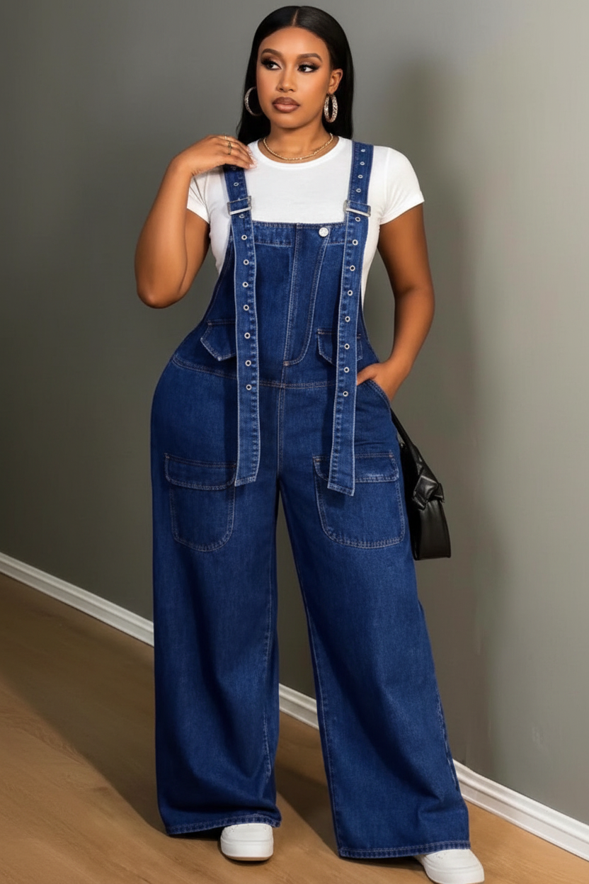Wide-Leg Denim Overall Jumpsuit - AI Generated Lookbook