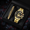 Gold watch and bracelet gift set in velvet box