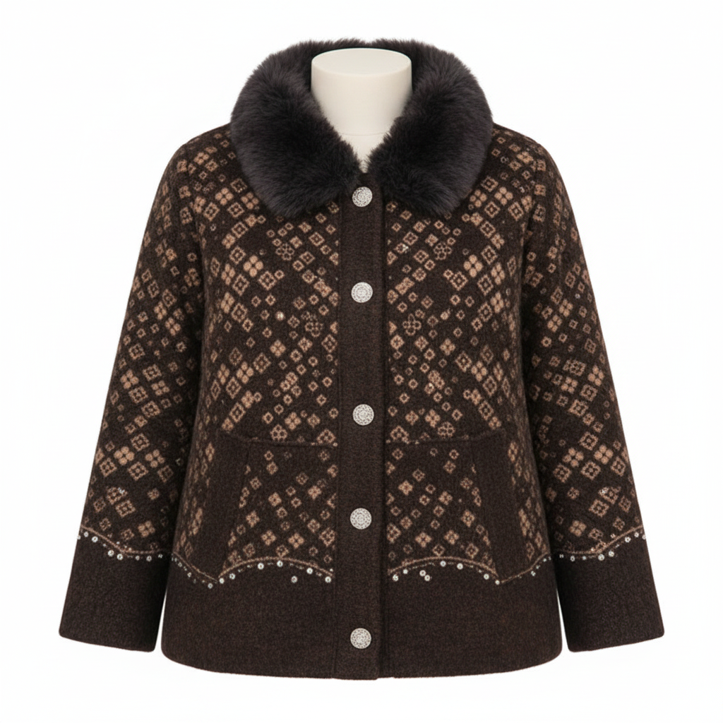 Women's Fur Collar Quilted Jacket - Brown