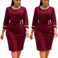 Women's Contrast Trim Bodycon Office Dress - Burgundy