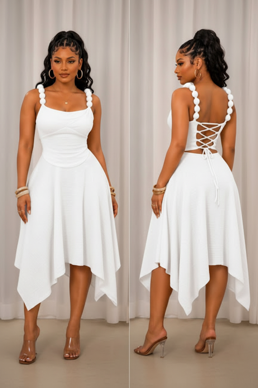 Lace-Up Back Asymmetric Dress - Back View