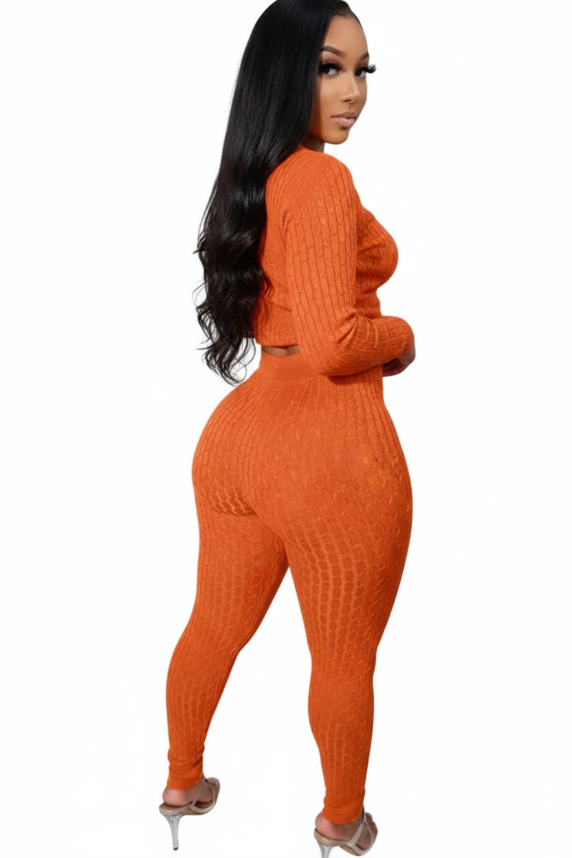Orange Ribbed Knit Set