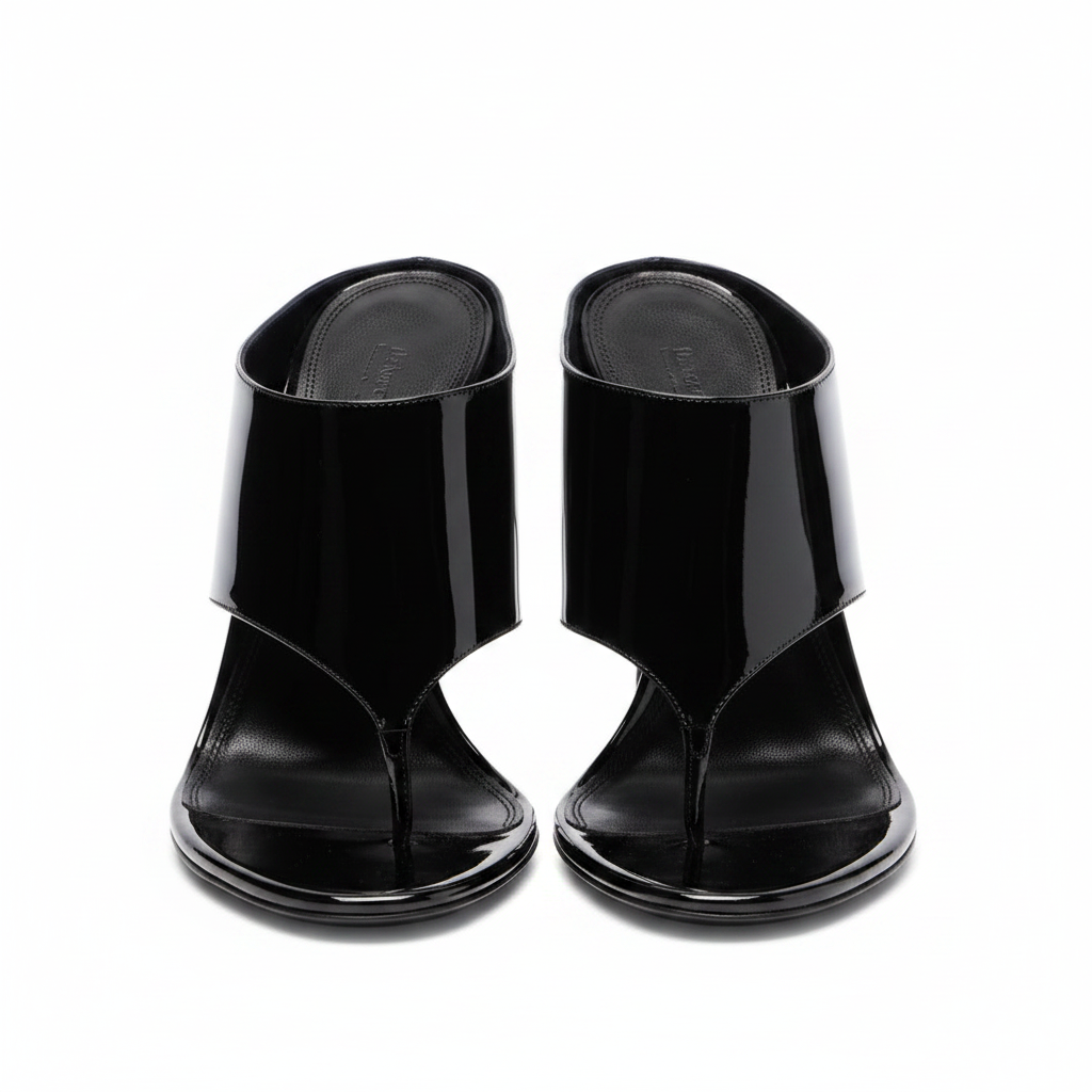 Patent Leather Stiletto Mule Heels Front View