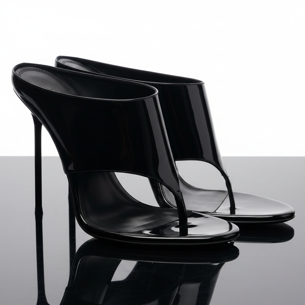 Patent Leather Stiletto Mule Heels Side View