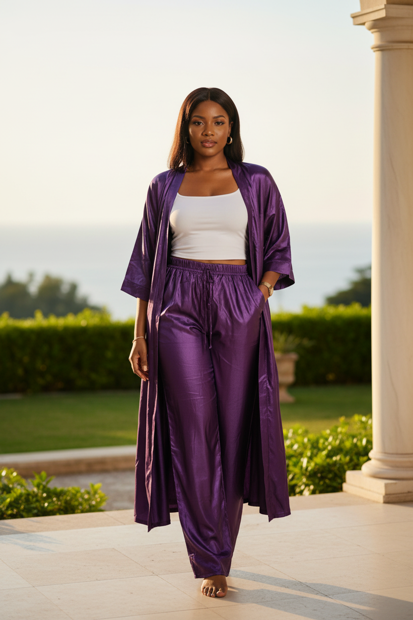 Purple Satin 3-Piece Lounge Set