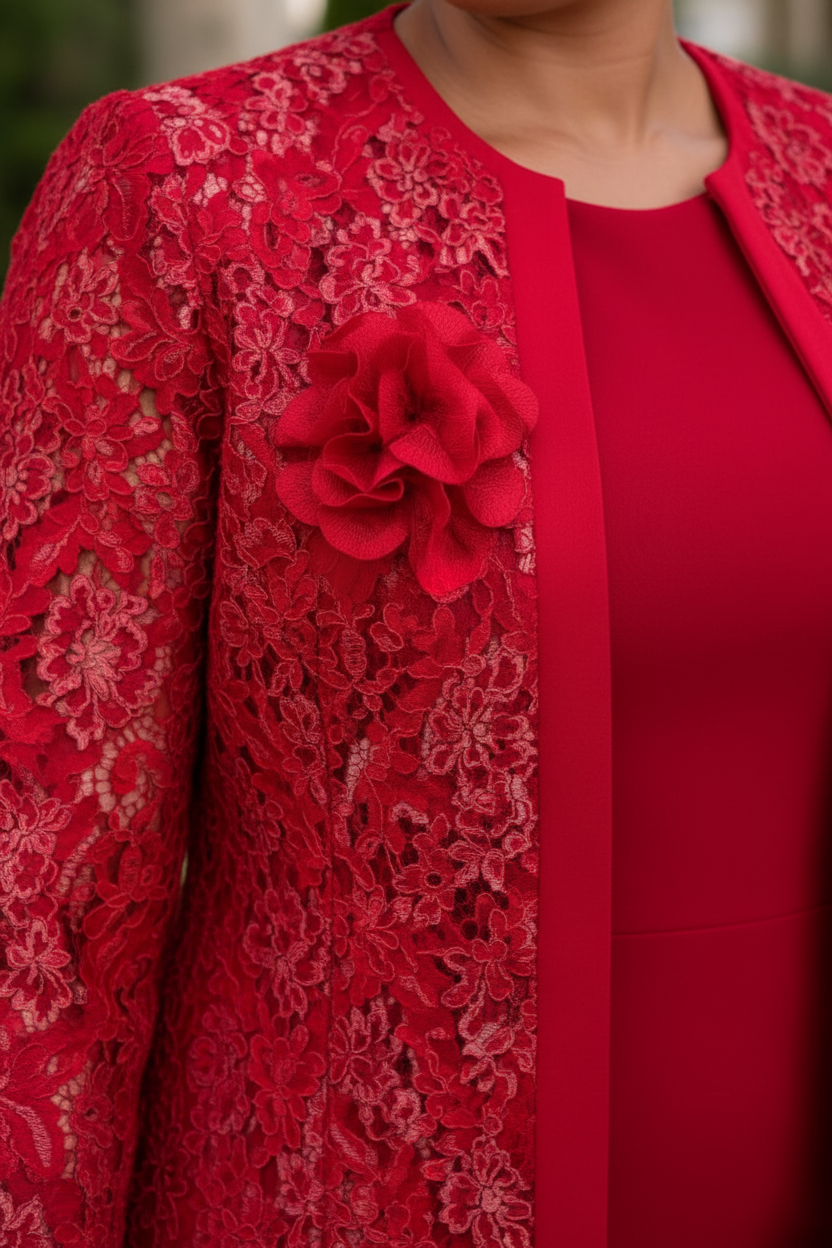 Red Lace Jacket Set - Detail