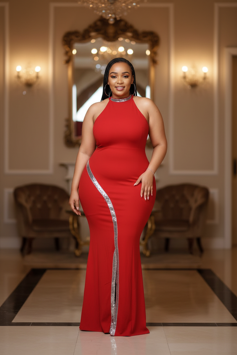 Red Sequin Maxi Dress - Front