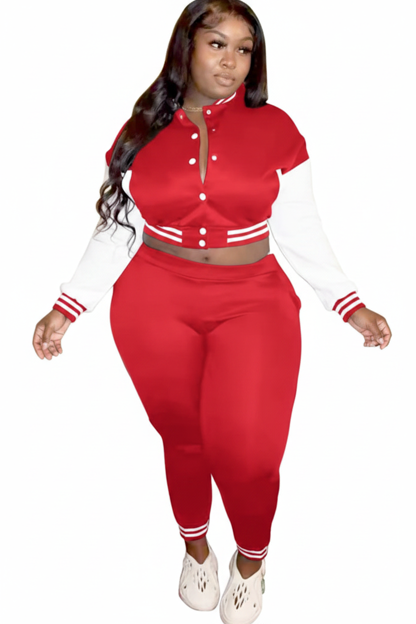 Red Varsity Crop Jacket & Leggings Set