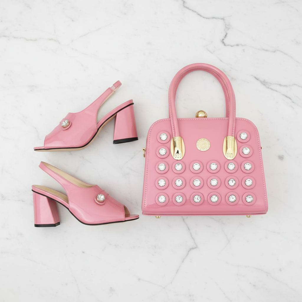 Rhinestone Heel & Bag Set - Flat Lay