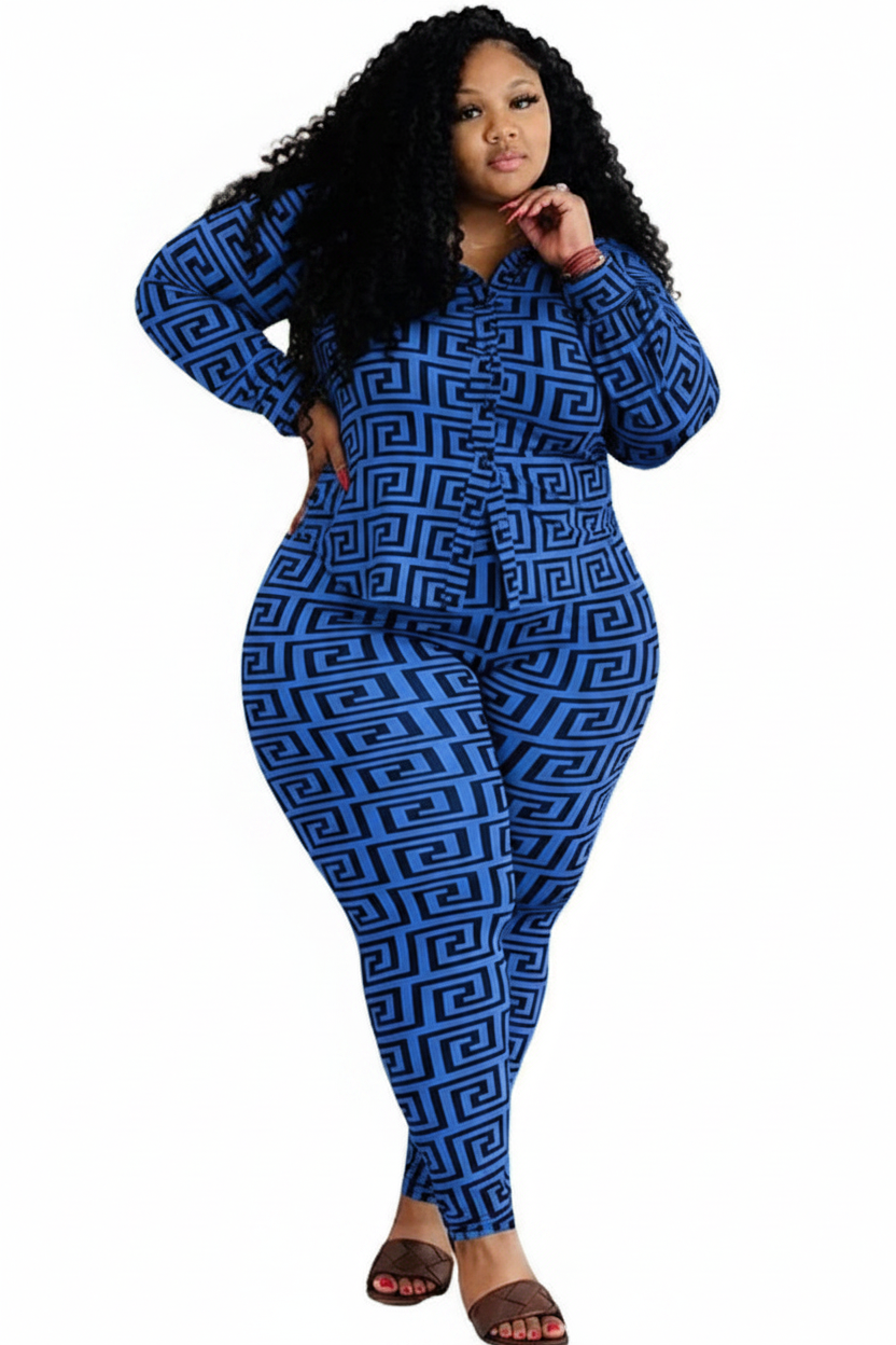 Royal Blue Geometric Print Set