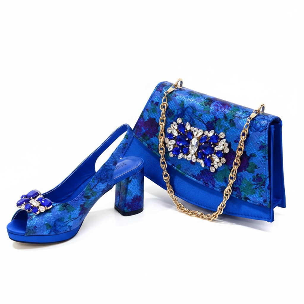 Royal Blue Rhinestone Heel & Clutch Bag Set