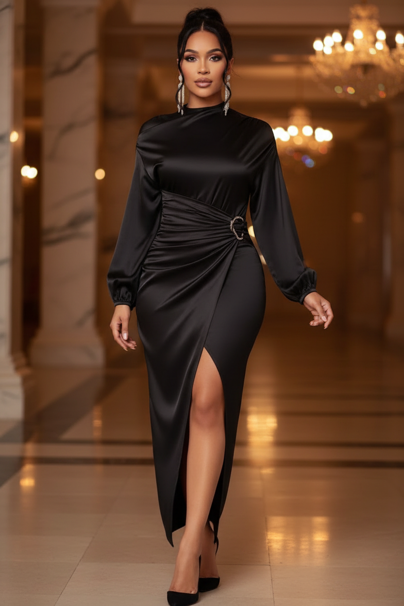 Satin Ruched Maxi Dress – Lifestyle