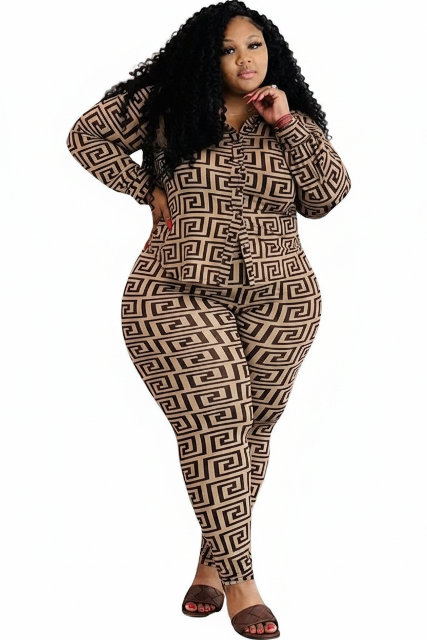Tan Brown Geometric Print Set