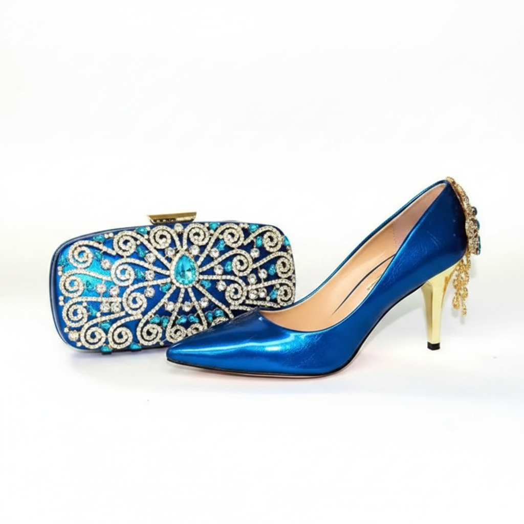 Teal Rhinestone Pump & Clutch Bag Set