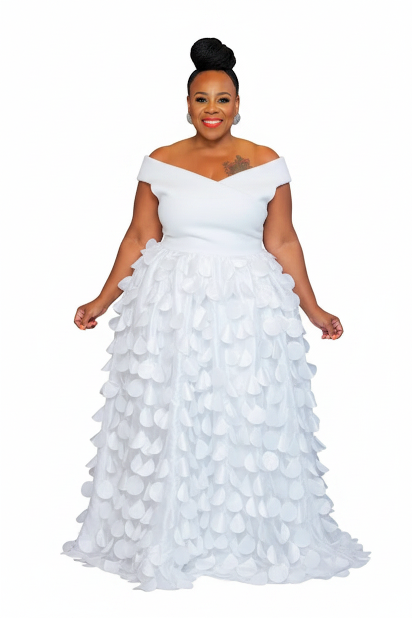 White Petal Appliqué Maxi Dress