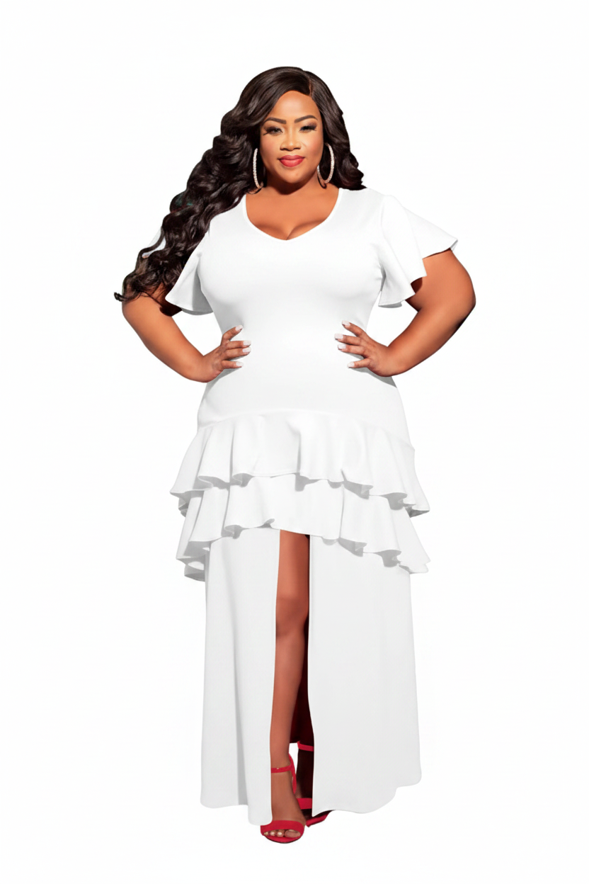 White Ruffle Tiered Dress