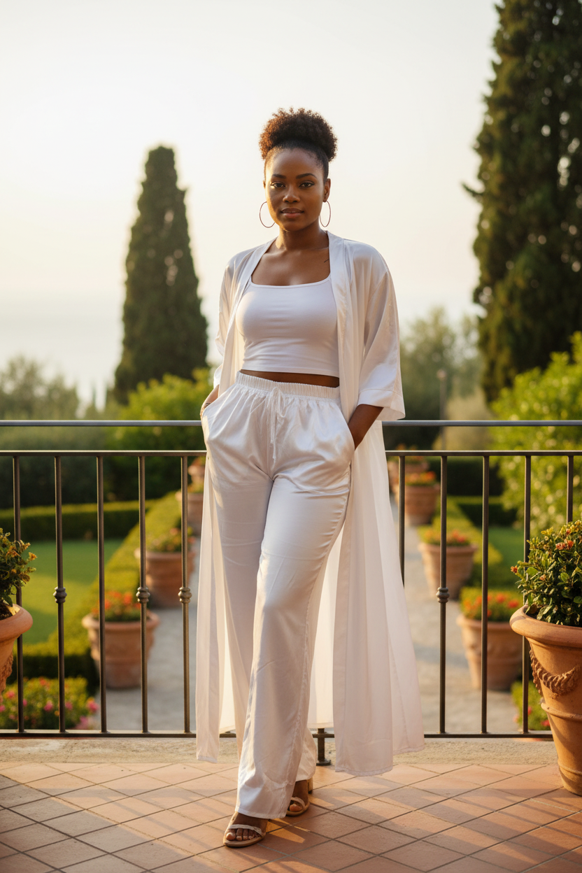 White Satin 3-Piece Lounge Set